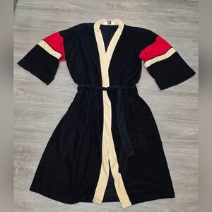 Vintage Sears One Size Fits Most Mens Kimono Style Robe Black Red Tan Belted